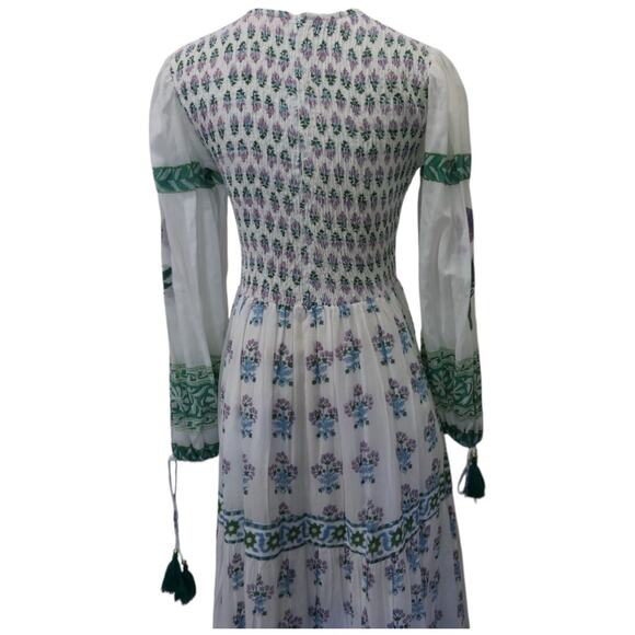 OLIPHANT Smocked Top Ballon Sleeve Provence Print Maxi Dress Size XS - Picture 12 of 13